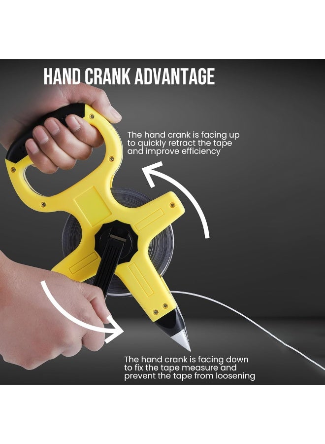 Star 50m Steel Measuring Tape Hand Crank Survey Tape 10mm Wide Alloy Steel Dual Scale Metric SAE Long Distance Measuring Tape ABS Ergonomic Handle Ground Spike Ring Hook for Construction Engineering Road Survey Farm Land Measurement Tool Outdoor Use - Image 2